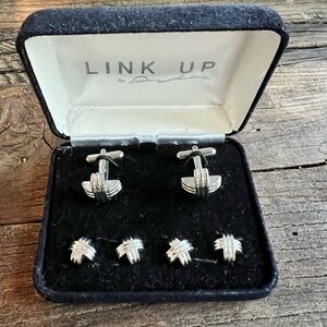 Link Up by Jan Leslie Silver Cufflinks and Stud Set NWT. Stainless steel